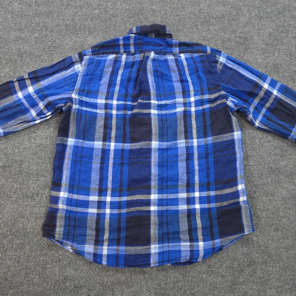 Ralph Lauren‎ Shirt Mens Extra Large Blue Plaid 100% Linen Pony Logo Dress Prep - Picture 7 of 12